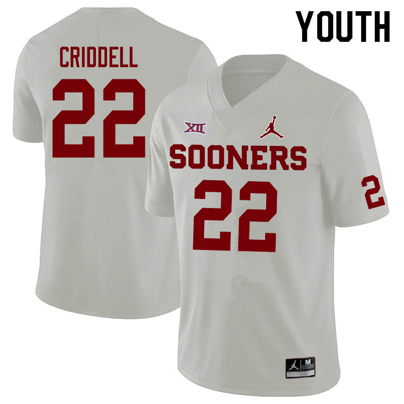 Jordan Brand Youth #22 Jeremiah Criddell Oklahoma Sooners College Football Jerseys Sale-White